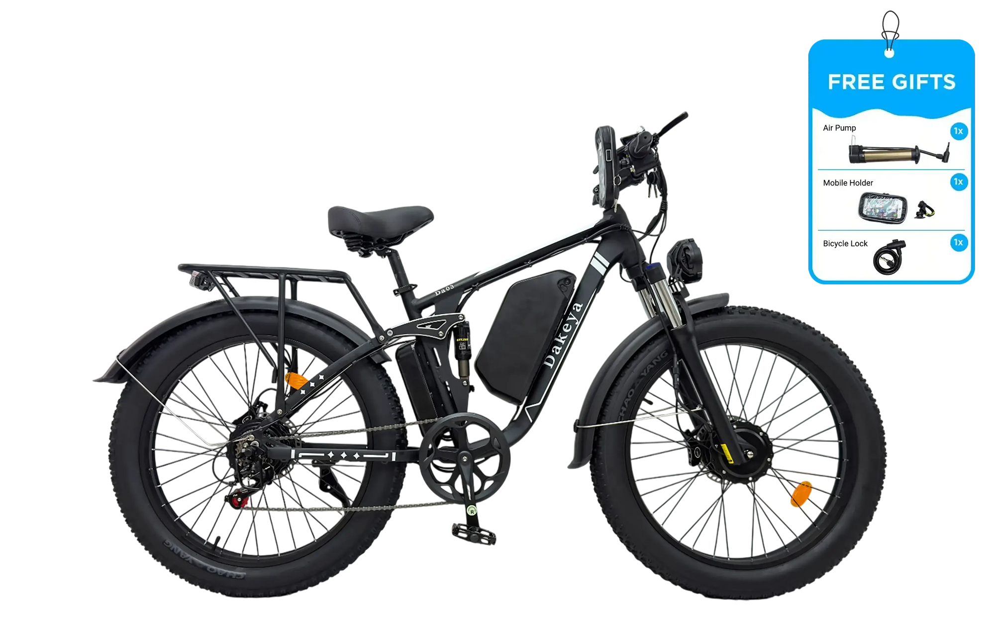 Dakeya Da03 Dual Motor Electric Mountain Bike 5000W - Full Suspension, UL2849 Certified Off-Road Fat Tire