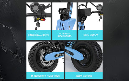 GT08 Electric Scooter – Dual 5600W Motor | 50 MPH | 60V 27Ah Battery | 11” Off-Road Tires | Folding