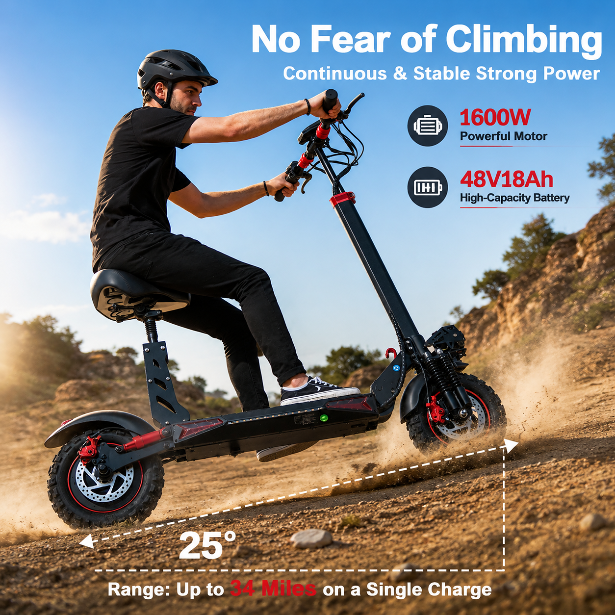 J11 Electric Scooter 1200W Foldable Off-Road eScooter, 48V 18Ah, 33 MPH, 37-Mile Range