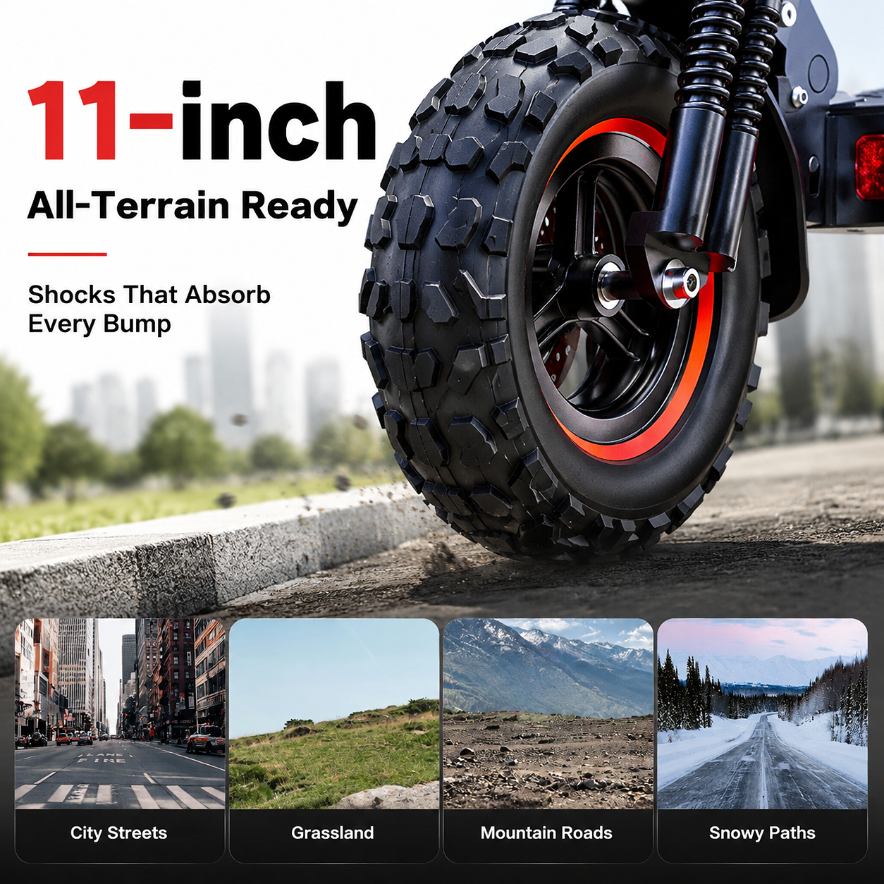 J11 Electric Scooter 1200W Foldable Off-Road eScooter, 48V 18Ah, 33 MPH, 37-Mile Range