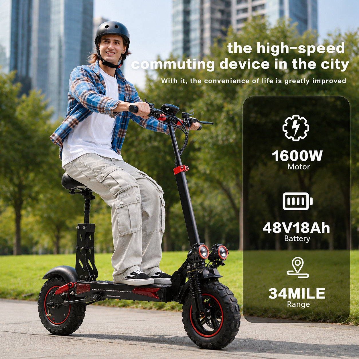J11 Electric Scooter 1200W Foldable Off-Road eScooter, 48V 18Ah, 33 MPH, 37-Mile Range