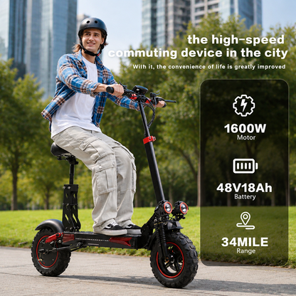 J11 Electric Scooter 1200W Foldable Off-Road eScooter, 48V 18Ah, 33 MPH, 37-Mile Range
