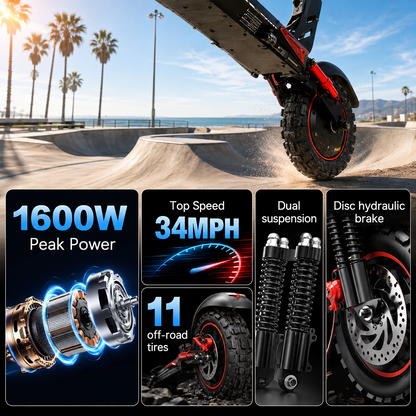 J11 Electric Scooter 1200W Foldable Off-Road eScooter, 48V 18Ah, 33 MPH, 37-Mile Range