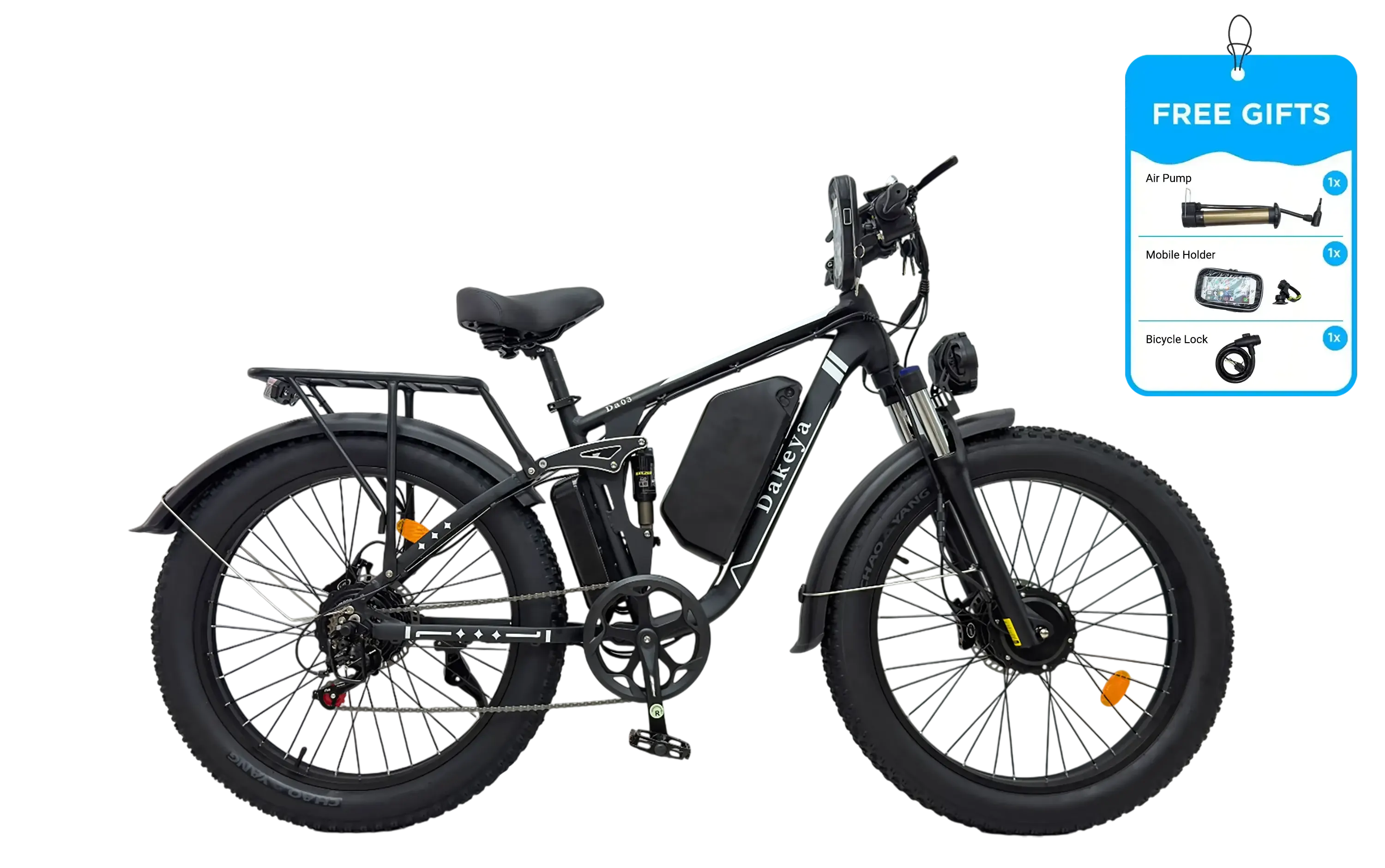 Dakeya Da03 Dual Motor Electric Mountain Bike 5000W - Full Suspension, UL2849 Certified Off-Road Fat Tire