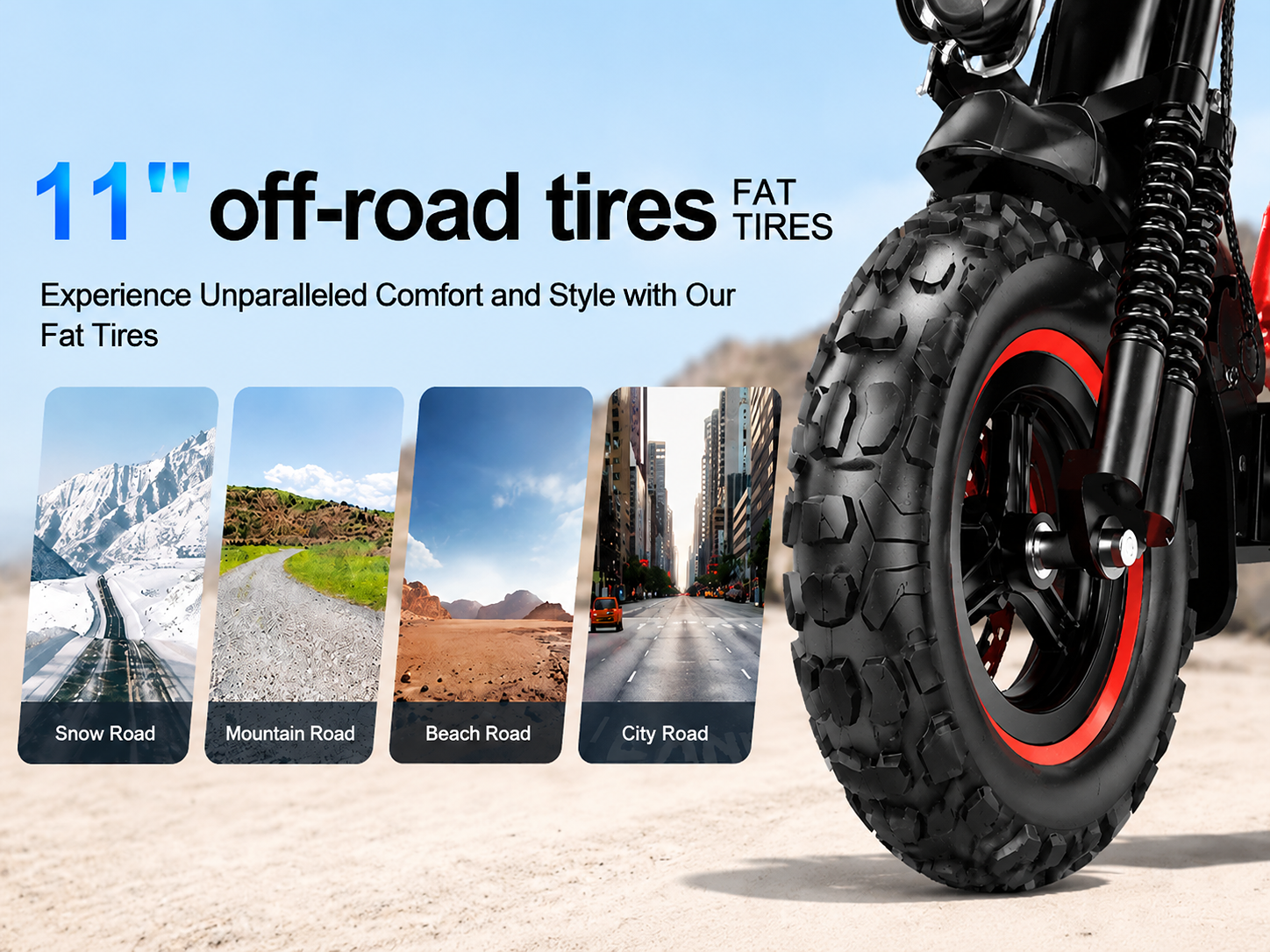 J11 Electric Scooter 1200W Foldable Off-Road eScooter, 48V 18Ah, 33 MPH, 37-Mile Range