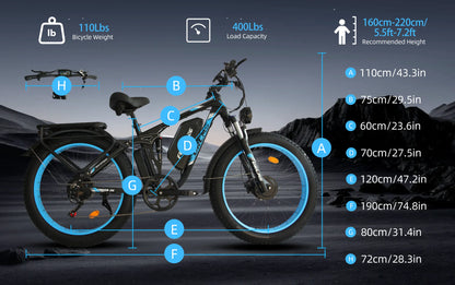Finder 26 Fat Tire Electric Bike – Dual 5000W Motors | 45 MPH, 65-75 Mile Range