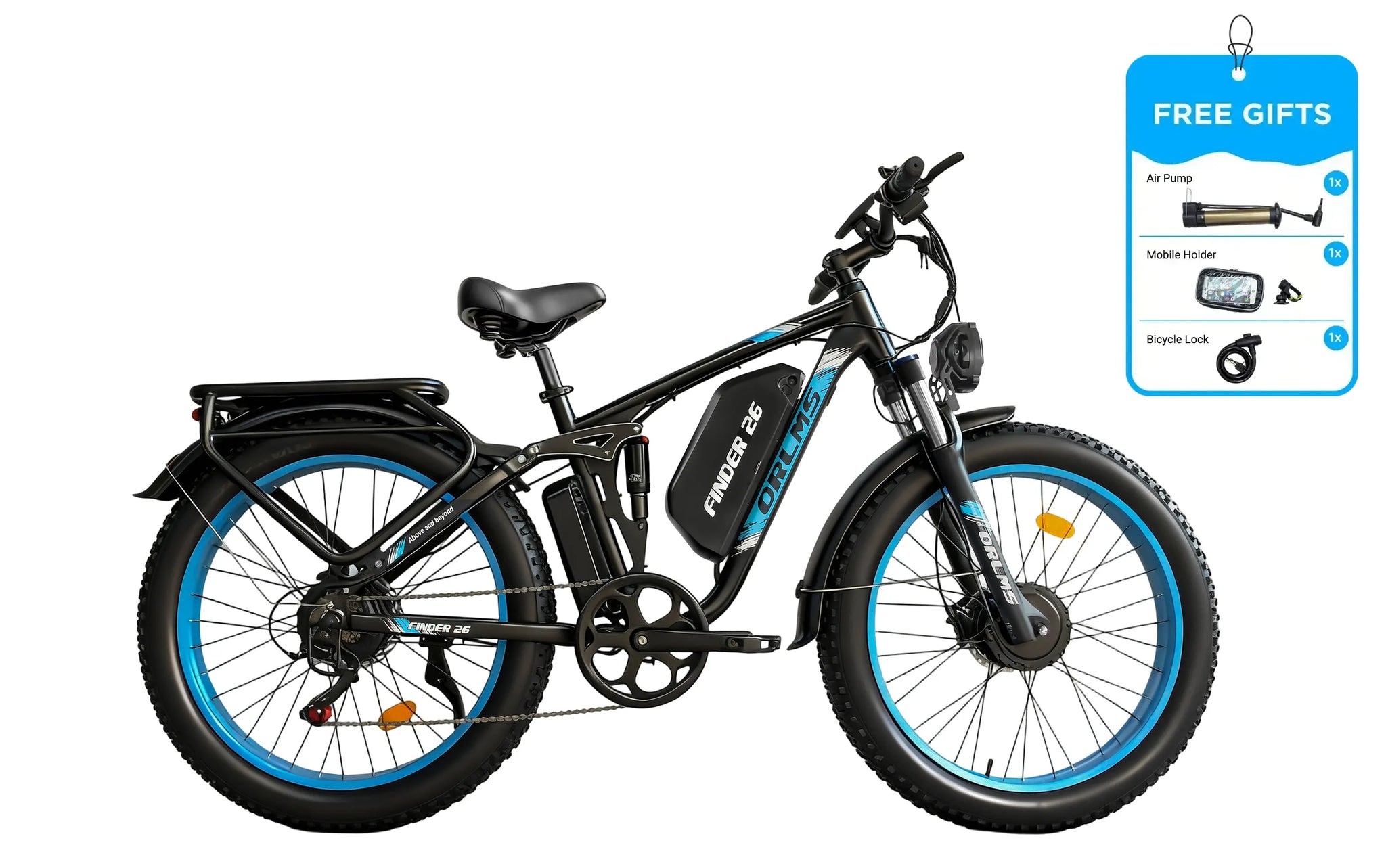 mountainbike finder Finder 26 Fat Tire eBike – Dual 5000W, 45 MPH, 65-75 Mile Range, Hydraulic Brakes Blue