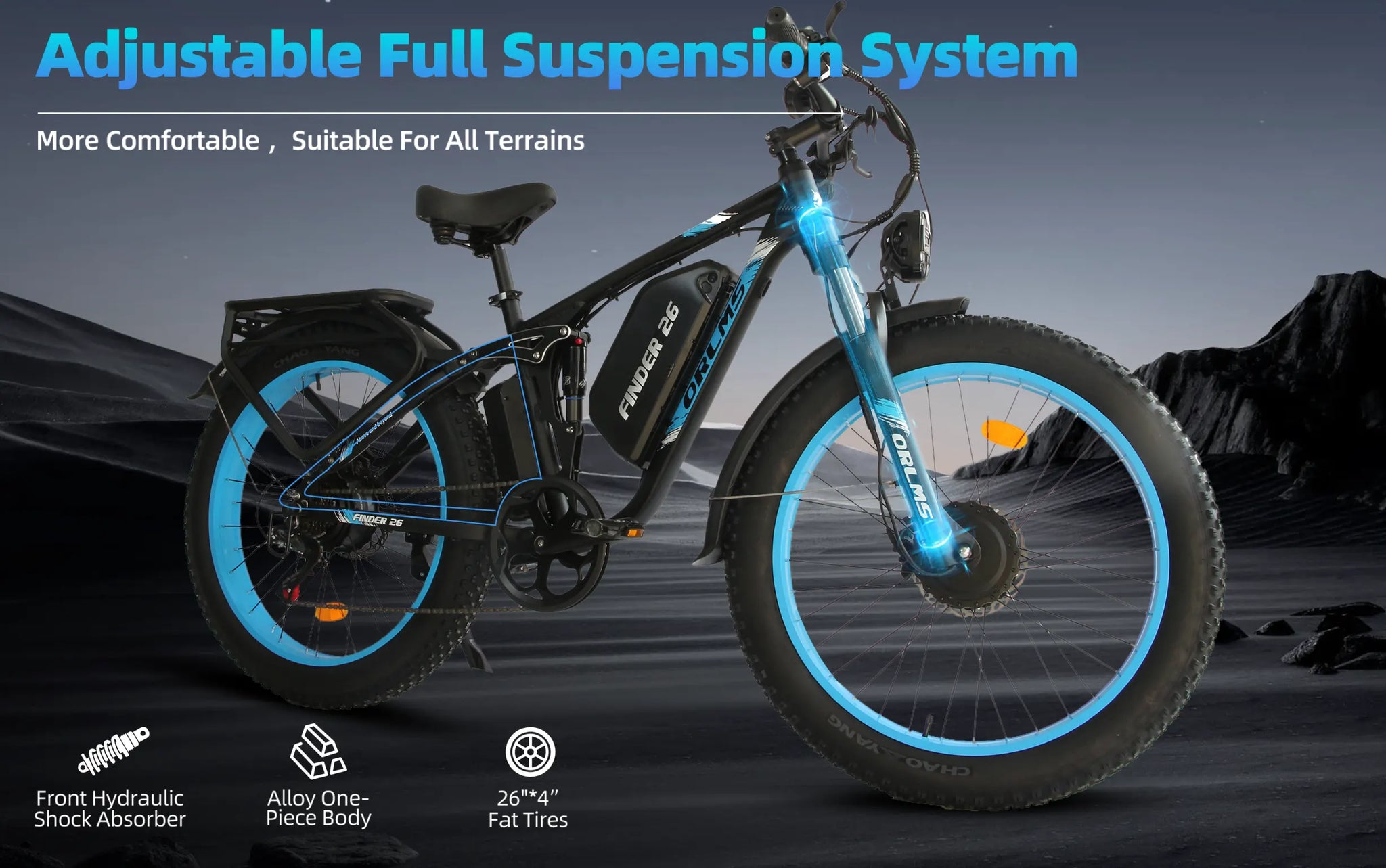 Finder 26 Fat Tire Electric Bike – Dual 5000W Motors | 45 MPH, 65-75 Mile Range